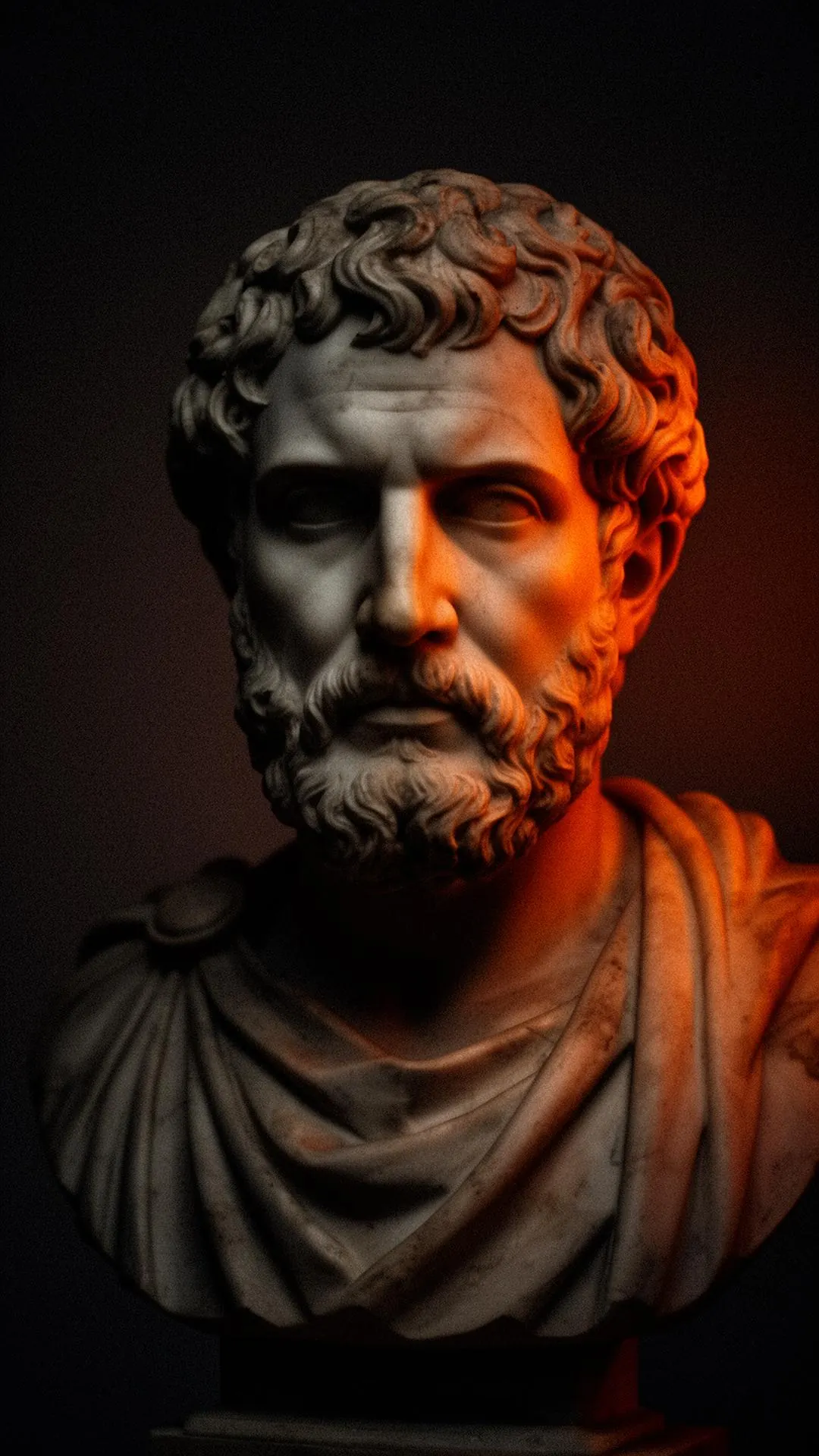 Marble bust lit by ember light